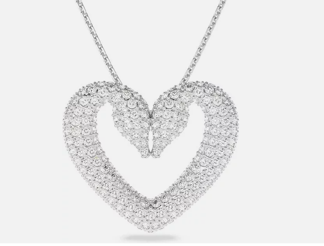 Swar*vski - Una Heart Chain Gooseneck White Rhodium Plated Neckless 5626176