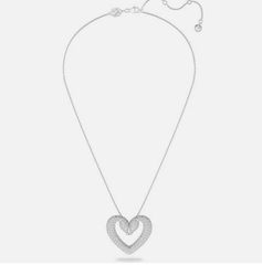 Swar*vski - Una Heart Chain Gooseneck White Rhodium Plated Neckless 5626176