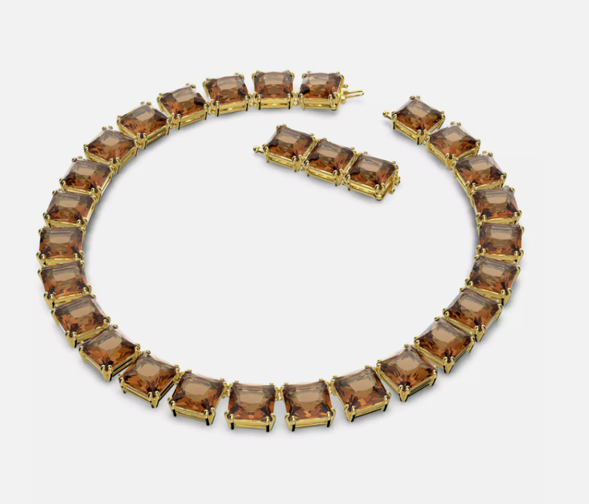 Swar*vski - Millenia necklace Square cut, Brown, Gold-tone plated (UPDATED)