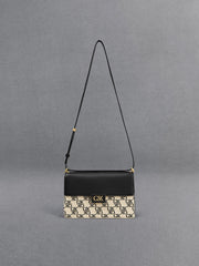 Charles & Ke*th -  Leather & Canvas Monogram Shoulder Bag - Black - Mid-Nov