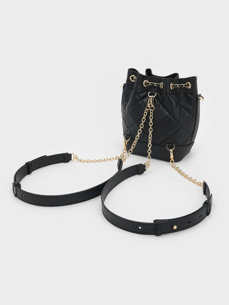 Charles & Ke*th - Julia Quilted Two-Way Bucket Bag - Black (AD-SEP)