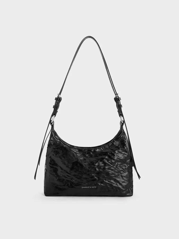 Charles & Ke*th - Lark Crinkle-Effect Hobo Bag - Noir (AD-NOV-LT)