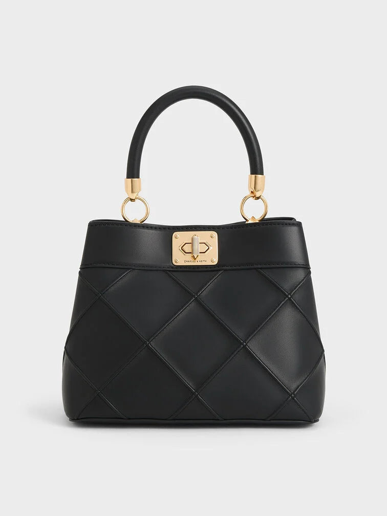 Charles & Ke*th -  Eleni Quilted Top Handle Bag - Black (AD-Oct)