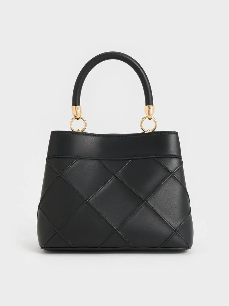 Charles & Ke*th -  Eleni Quilted Top Handle Bag - Black (AD-Oct)