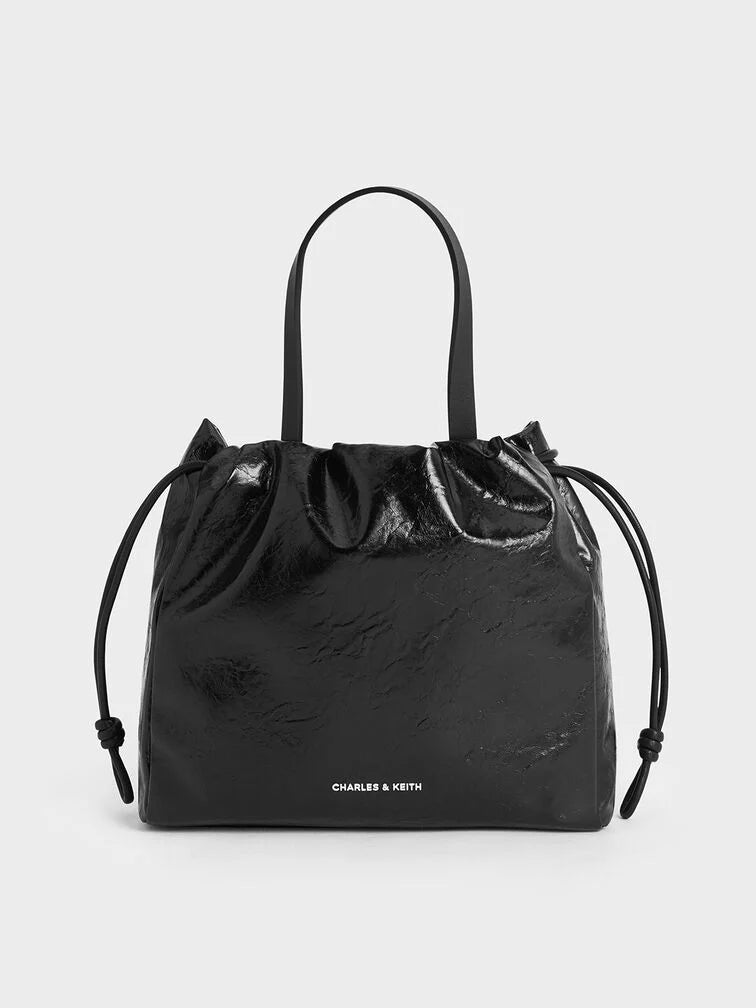 Charles & Ke*th -  Mini Bethel Crinkle-Effect Ruched Drawstring Tote Bag - Black (AD-NOV-LT)