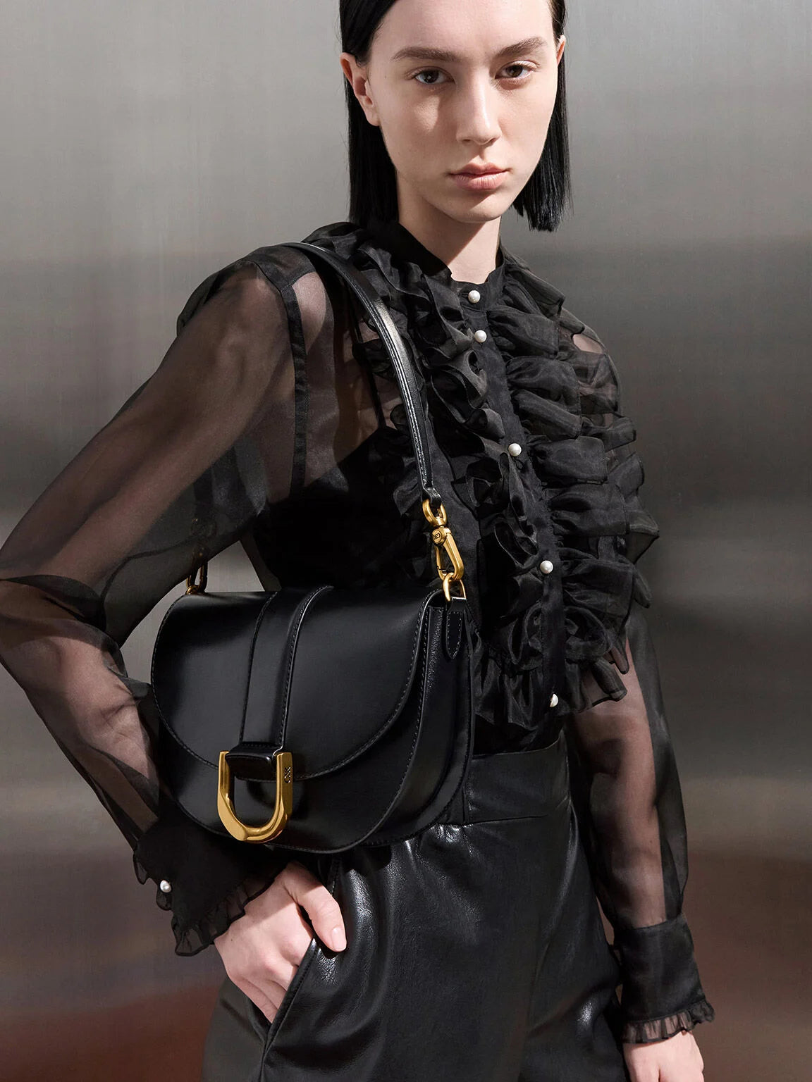 Charles & Ke*th - Gabine Leather Saddle Bag - Black (AD-July)