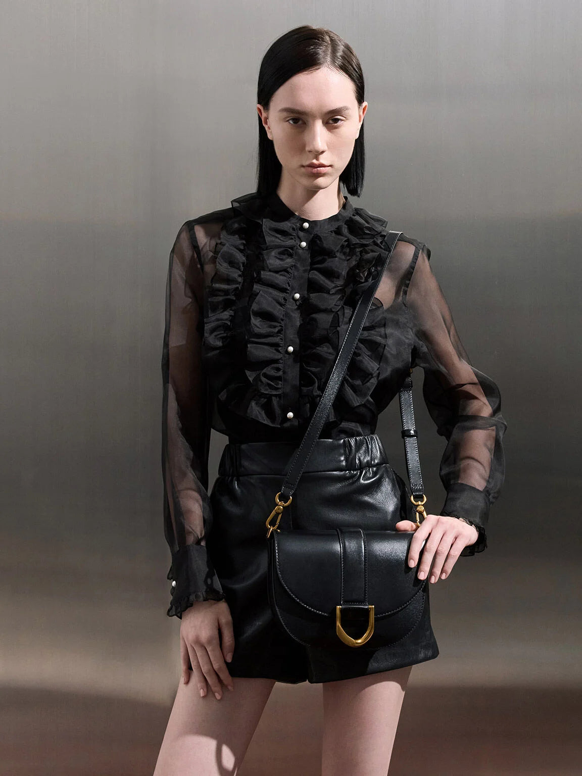 Charles & Ke*th - Gabine Leather Saddle Bag - Black (AD-July)