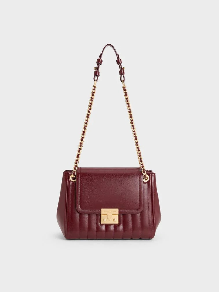 Charles & Ke*th -  Donna Crinkle-Effect Shoulder Bag - Burgundy (AD-Sep)