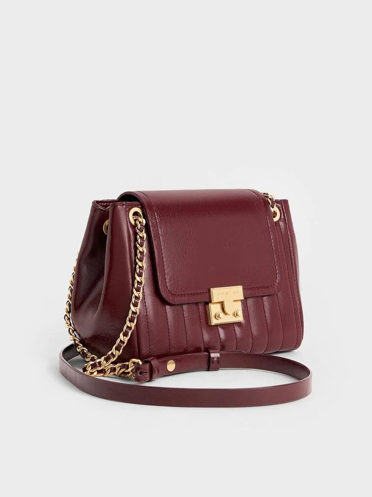 Charles & Ke*th -  Donna Crinkle-Effect Shoulder Bag - Burgundy (AD-Sep)