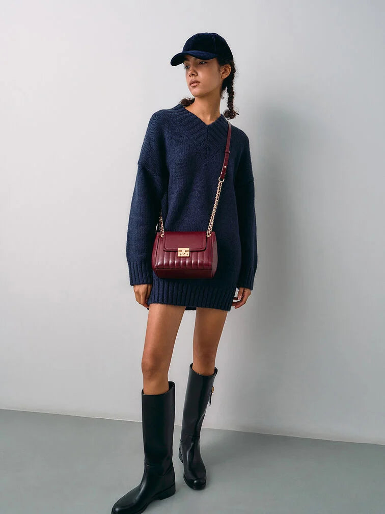 Charles & Ke*th -  Donna Crinkle-Effect Shoulder Bag - Burgundy (AD-Sep)