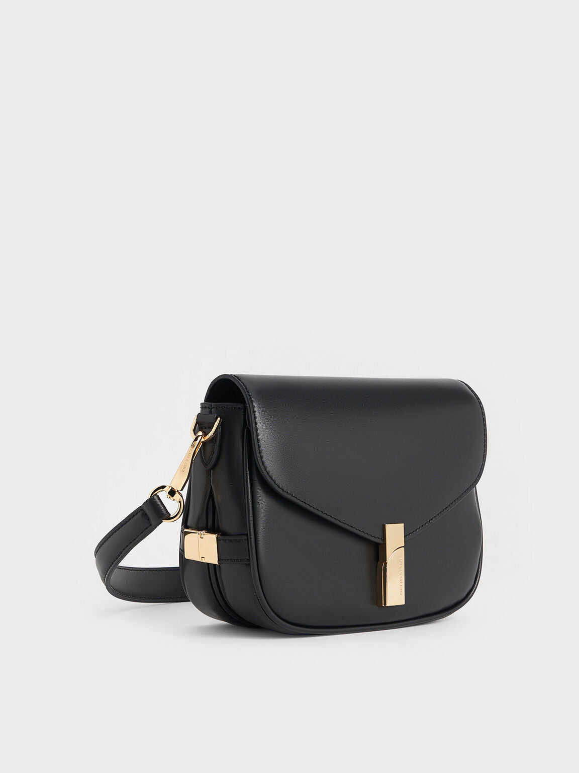 Charles & Ke*th - Aurelia Faux Suede Metallic-Accent Saddle Bag - Black (AD)