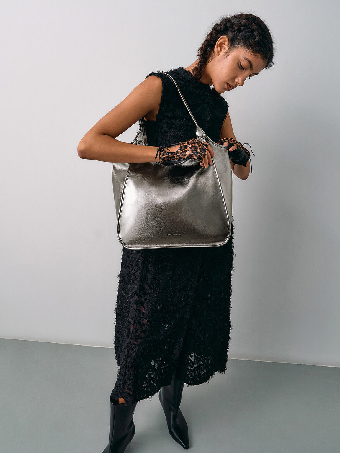 Charles & Ke*th -  Sianna Crinkle-Effect Slouchy Tote Bag - Pewter (AD-May)