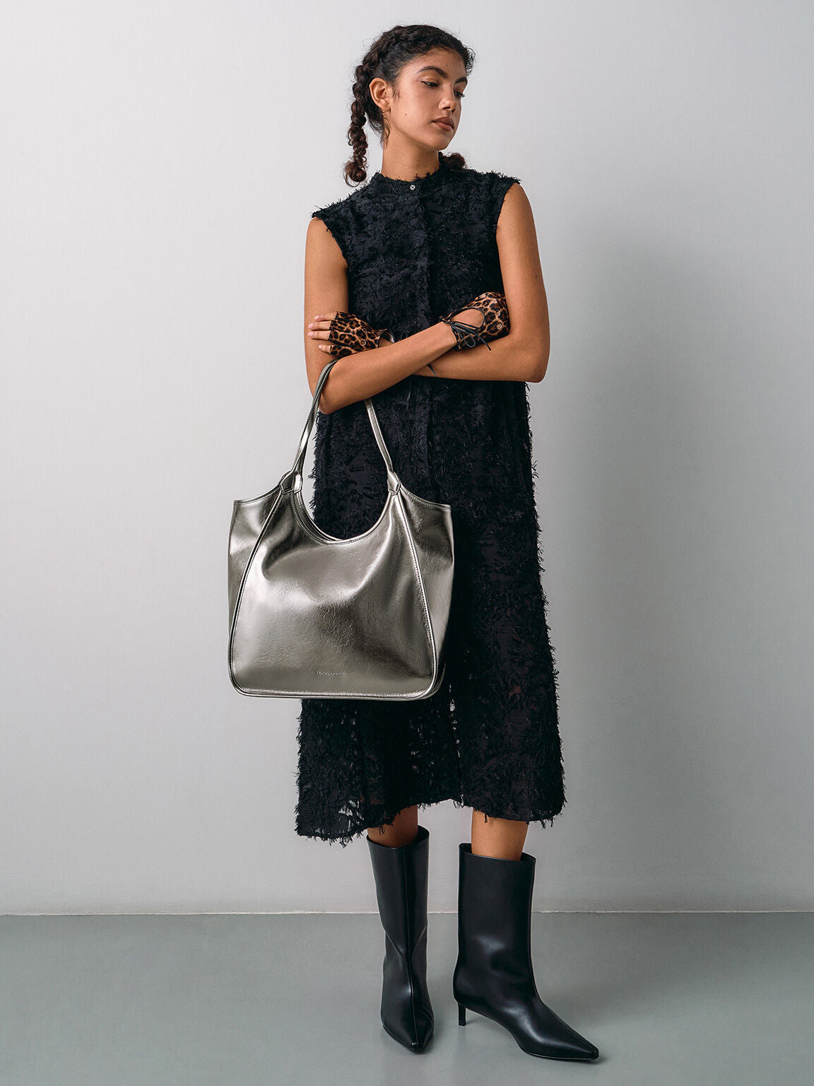 Charles & Ke*th -  Sianna Crinkle-Effect Slouchy Tote Bag - Pewter (AD-May)