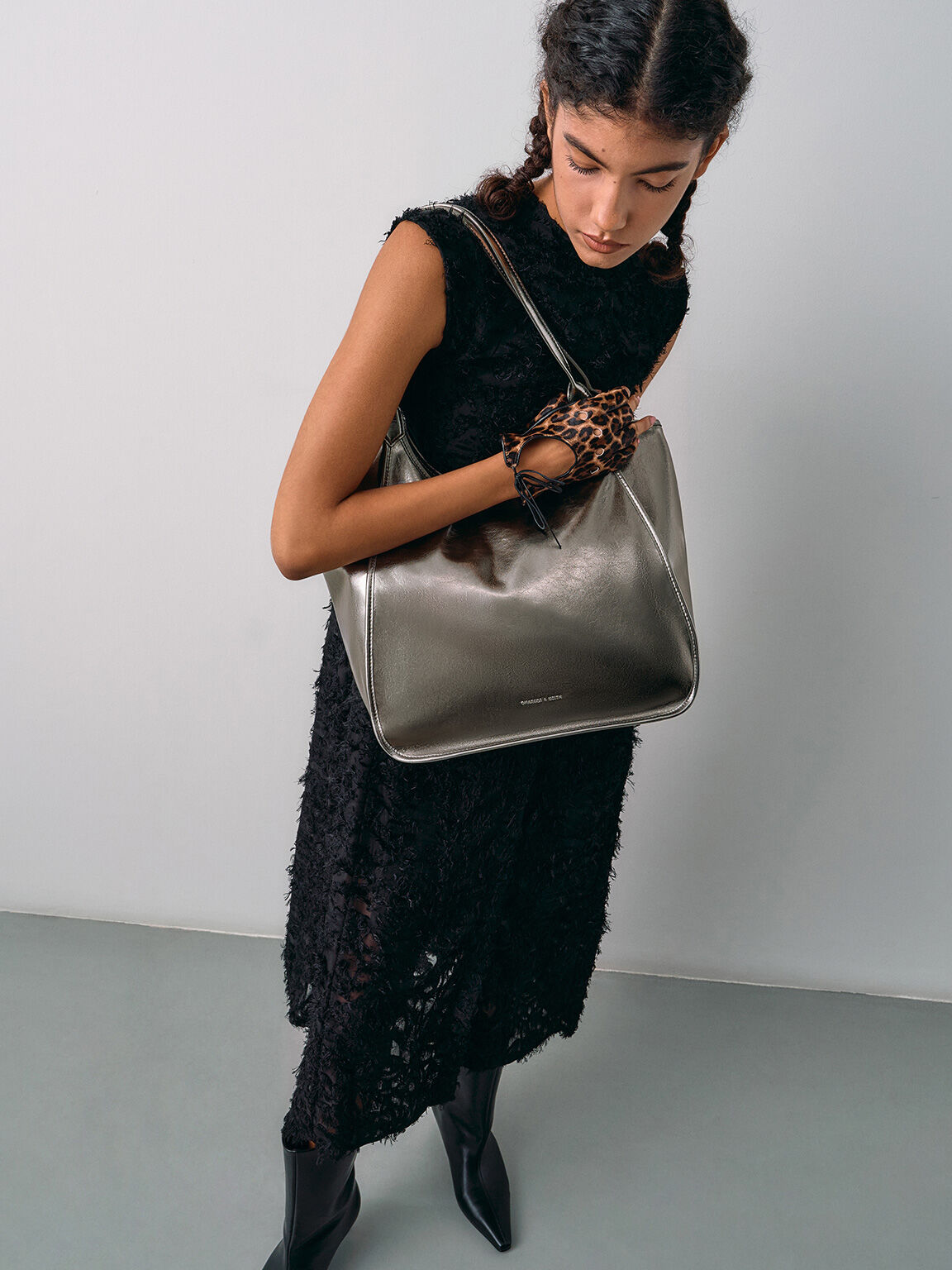 Charles & Ke*th -  Sianna Crinkle-Effect Slouchy Tote Bag - Pewter (AD-May)