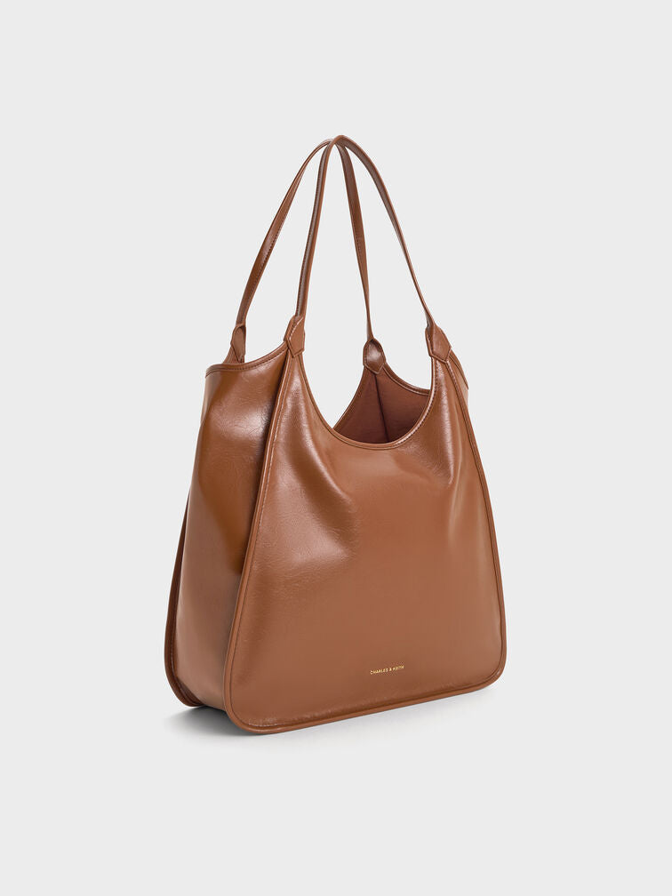 Charles & Ke*th -  Sianna Crinkle-Effect Slouchy Tote Bag - Chocolate (AD-SEP)