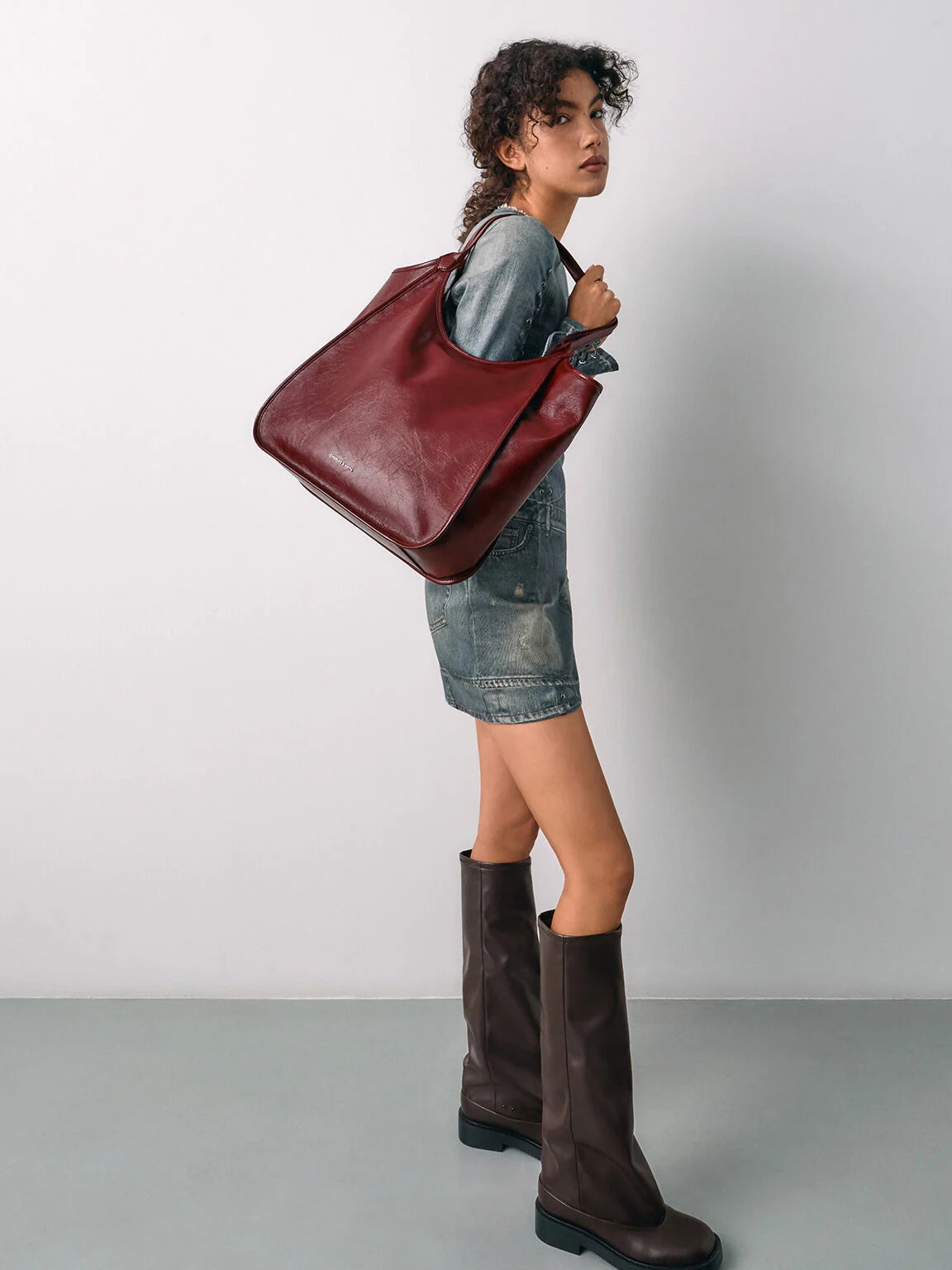 Charles & Ke*th -  Sianna Crinkle-Effect Slouchy Tote Bag - Burgundy (AD-May)