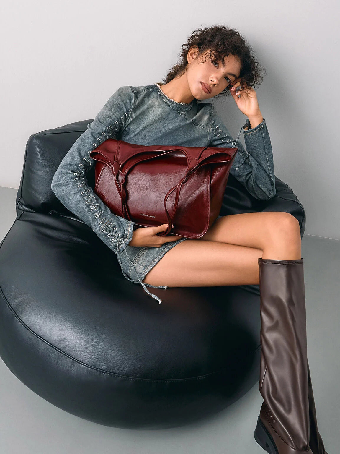 Charles & Ke*th -  Sianna Crinkle-Effect Slouchy Tote Bag - Burgundy (AD-May)