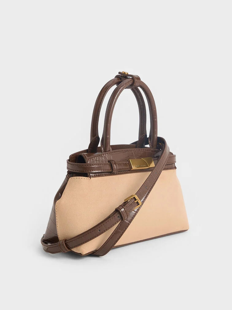 Charles & Ke*th -  Aurelia Croc-Effect & Faux Suede Metallic-Accent Elongated Tote - Multi (AD-SEP)