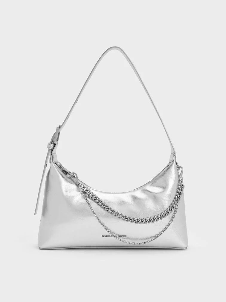 Charles & Ke*th - Atwood Chain-Embellished Shoulder Bag - Silver (AD-NOV-LT)
