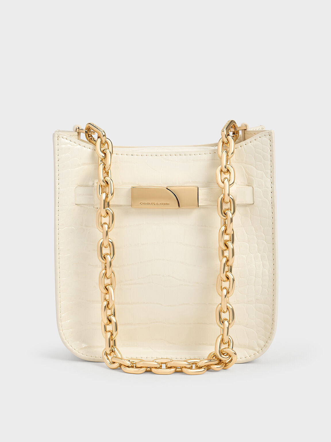 Charles & Ke*th - Aurelia Croc-Effect Metallic-Accent Crossbody Bag - Cream - Mid-Nov