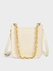 Charles & Ke*th - Aurelia Croc-Effect Metallic-Accent Crossbody Bag - Cream - Mid-Nov