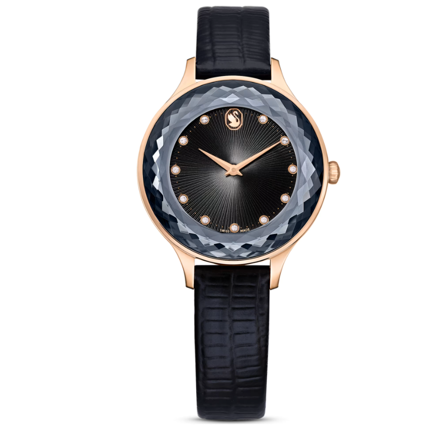 Swar*vski - Octea Nova watch - Leather strap, Black, Rose gold-tone finish - 5650033