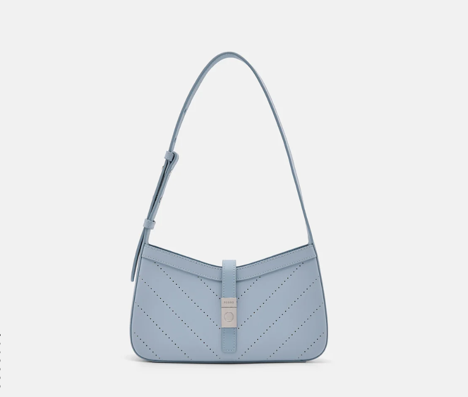 PEDR*  - PEDRO Studio Farida Perforated Leather Shoulder Bag - Slate Blue, Cream & Black (AD-July)