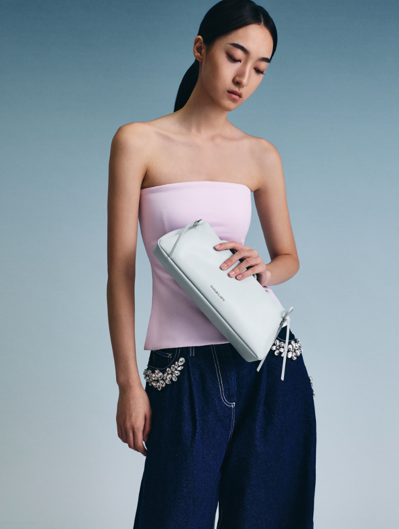 Charles & Ke*th - Hazel Bow Elongated Trapeze Shoulder Bag - Sea Salt Blue (AD-SEP)