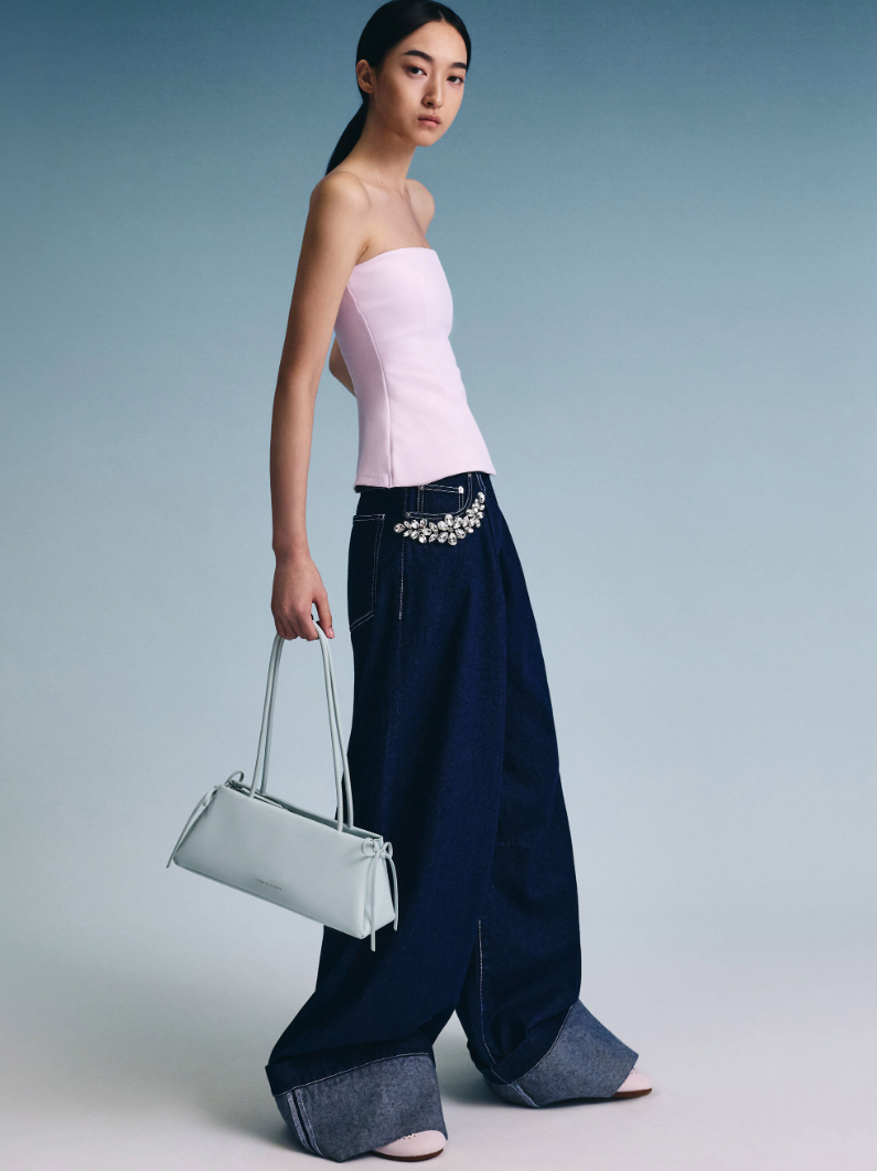 Charles & Ke*th - Hazel Bow Elongated Trapeze Shoulder Bag - Sea Salt Blue (AD-SEP)