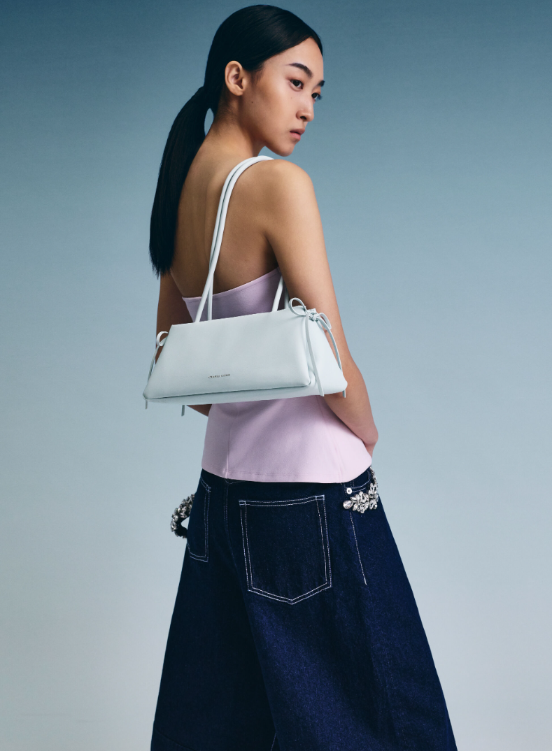 Charles & Ke*th - Hazel Bow Elongated Trapeze Shoulder Bag - Sea Salt Blue (AD-SEP)