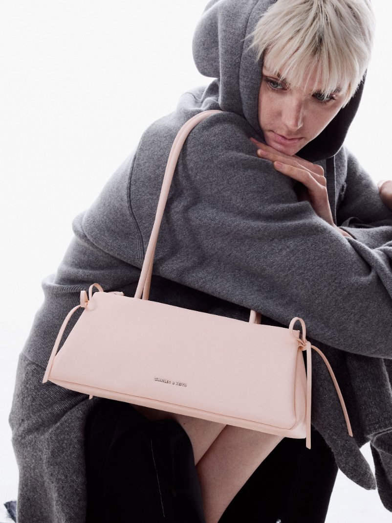Charles & Ke*th - Hazel Bow Elongated Trapeze Shoulder Bag - Soft Pink - (AD-SEP)
