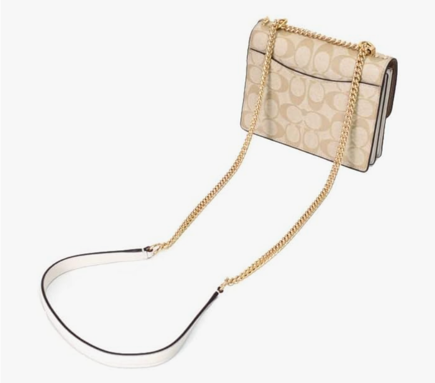 C*ACH - Canvas Leather Chain Drop Handle Crossbody Bag  - Khakhi/Charcoal (AD-Sep)
