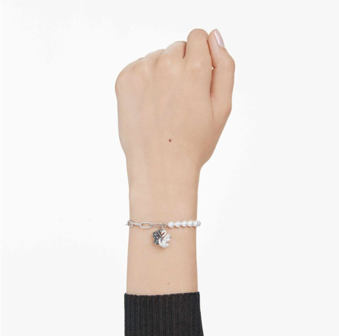 Swar*vski - Swan bracelet Crystal pearl, Swan, Black, Rhodium plated (AD-SW-OCT)