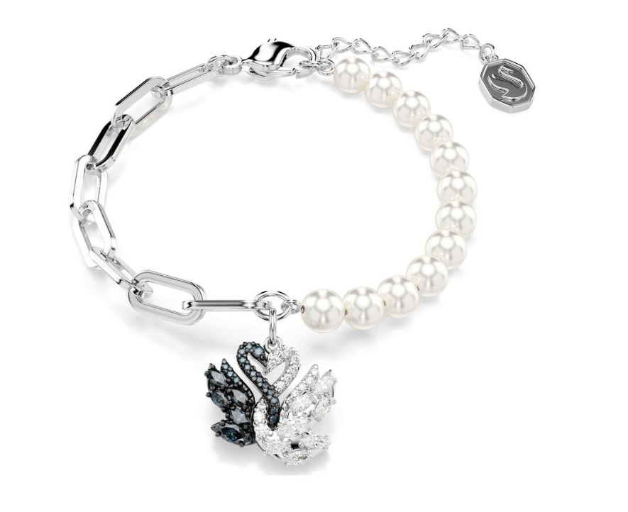 Swar*vski - Swan bracelet Crystal pearl, Swan, Black, Rhodium plated (AD-SW-OCT)