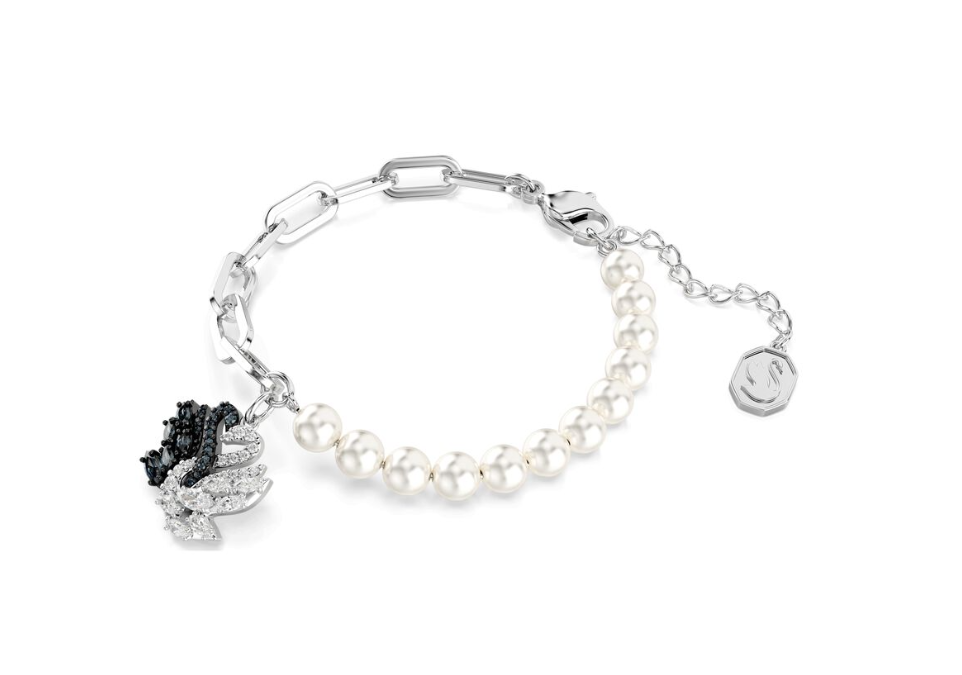 Swar*vski - Swan bracelet Crystal pearl, Swan, Black, Rhodium plated (AD-SW-OCT)