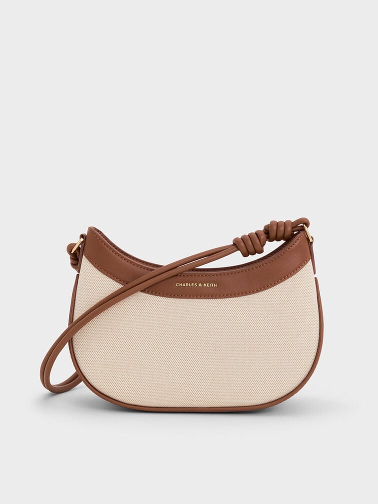 Charles & Ke*th -  Sabine Canvas Knotted-Strap Curved Shoulder Bag - Chocolate (AD-SEP)