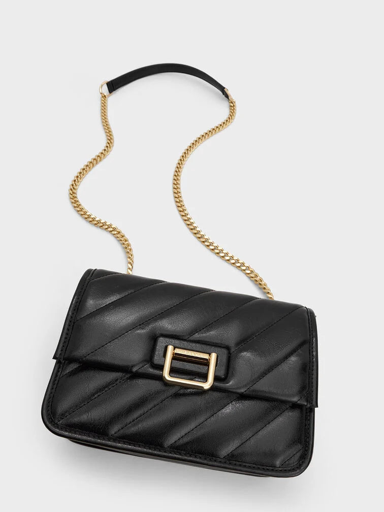Charles & Ke*th - Neva Panelled Chain-Strap Crossbody Bag - Black (AD-July)
