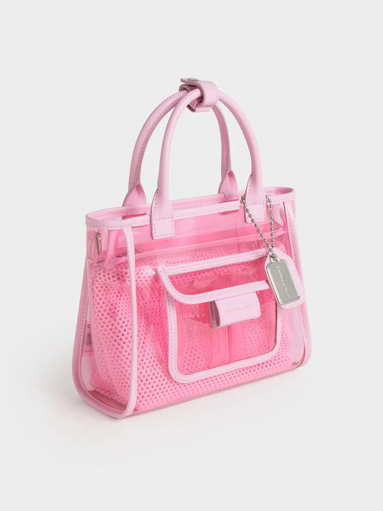 Charles & Ke*th - Norah See-Through Mesh Tote Bag - Bubble Gum Pink (AD-SEP)