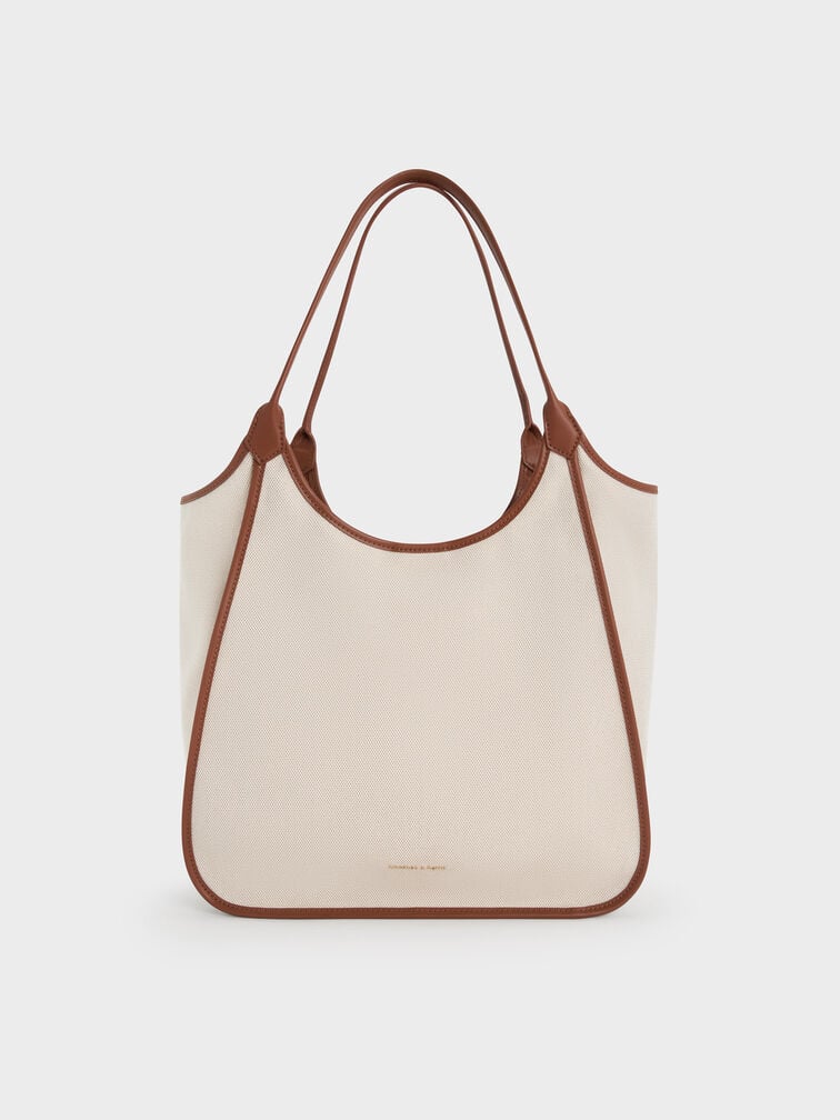Charles & Ke*th -  Sianna Canvas Contrast-Trim Tote Bag - Taupe Canvas (AD-SEP)