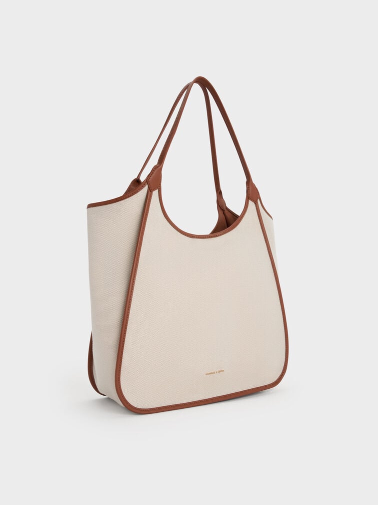 Charles & Ke*th -  Sianna Canvas Contrast-Trim Tote Bag - Taupe Canvas (AD-SEP)