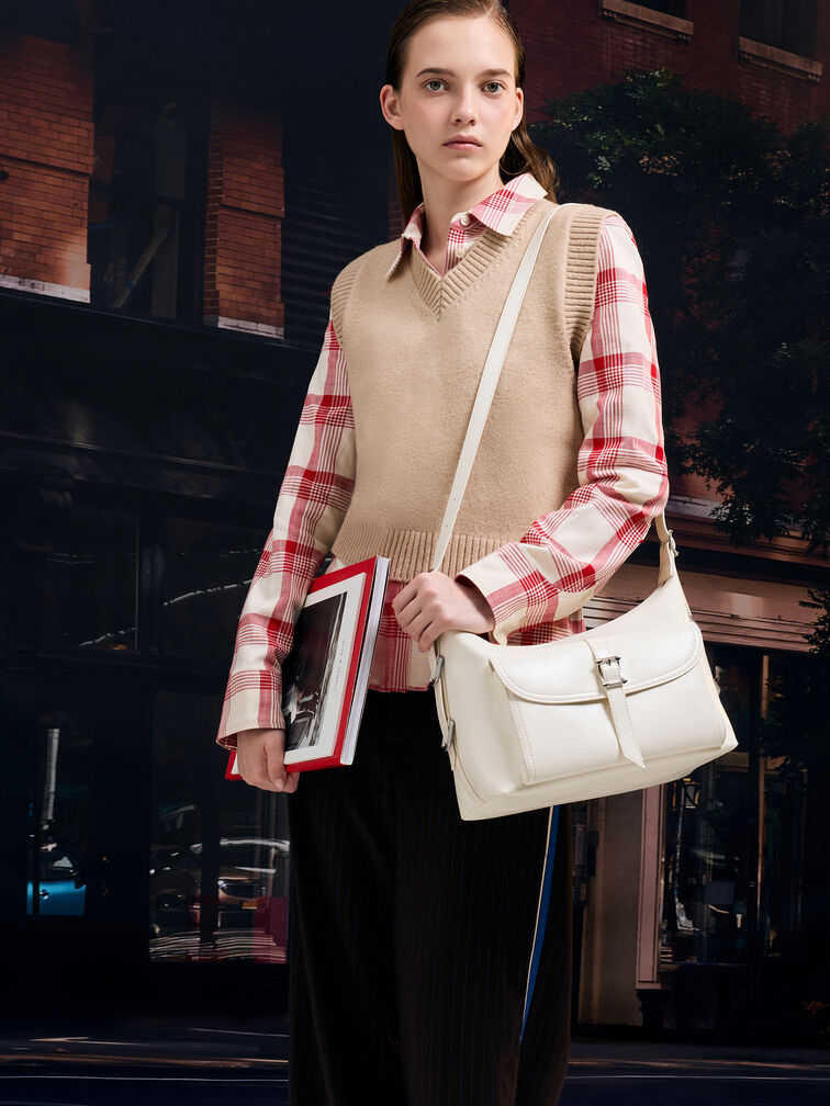 Charles & Ke*th - Bryna Belted Hobo Bag - Cream (AD-SEP)
