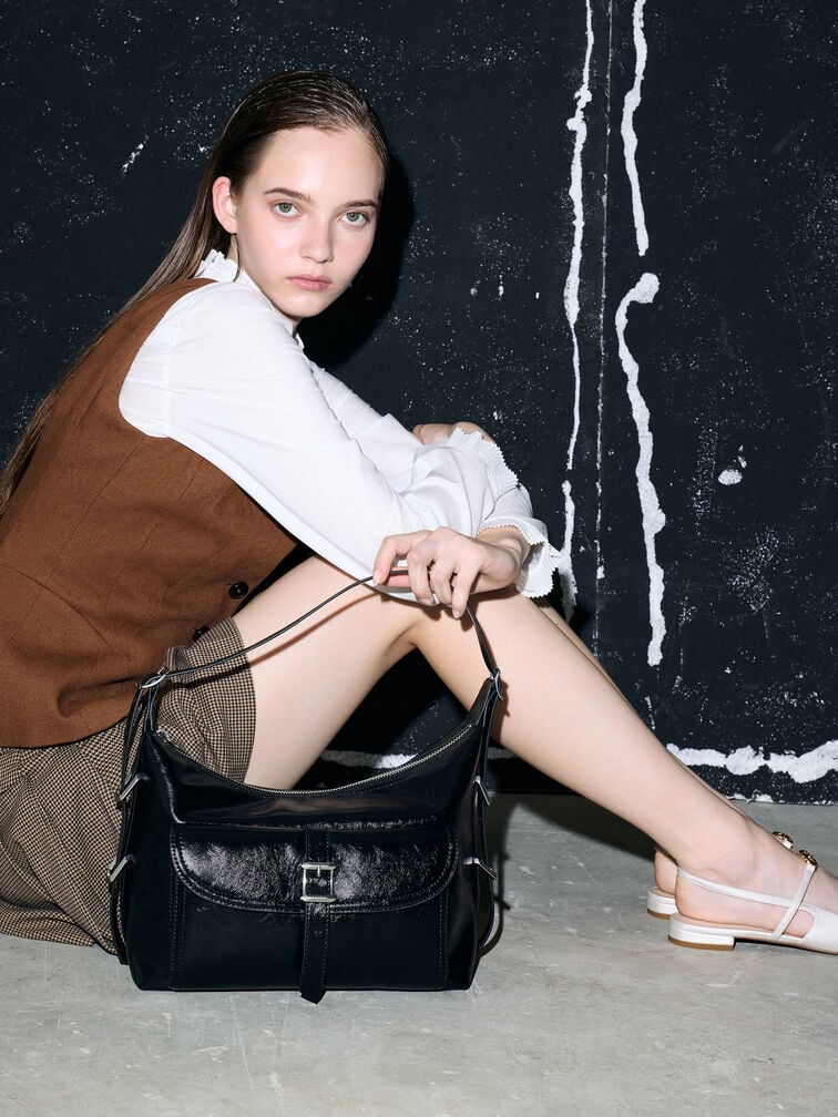 Charles & Ke*th - Bryna Belted Hobo Bag - Noir (AD-SEP)