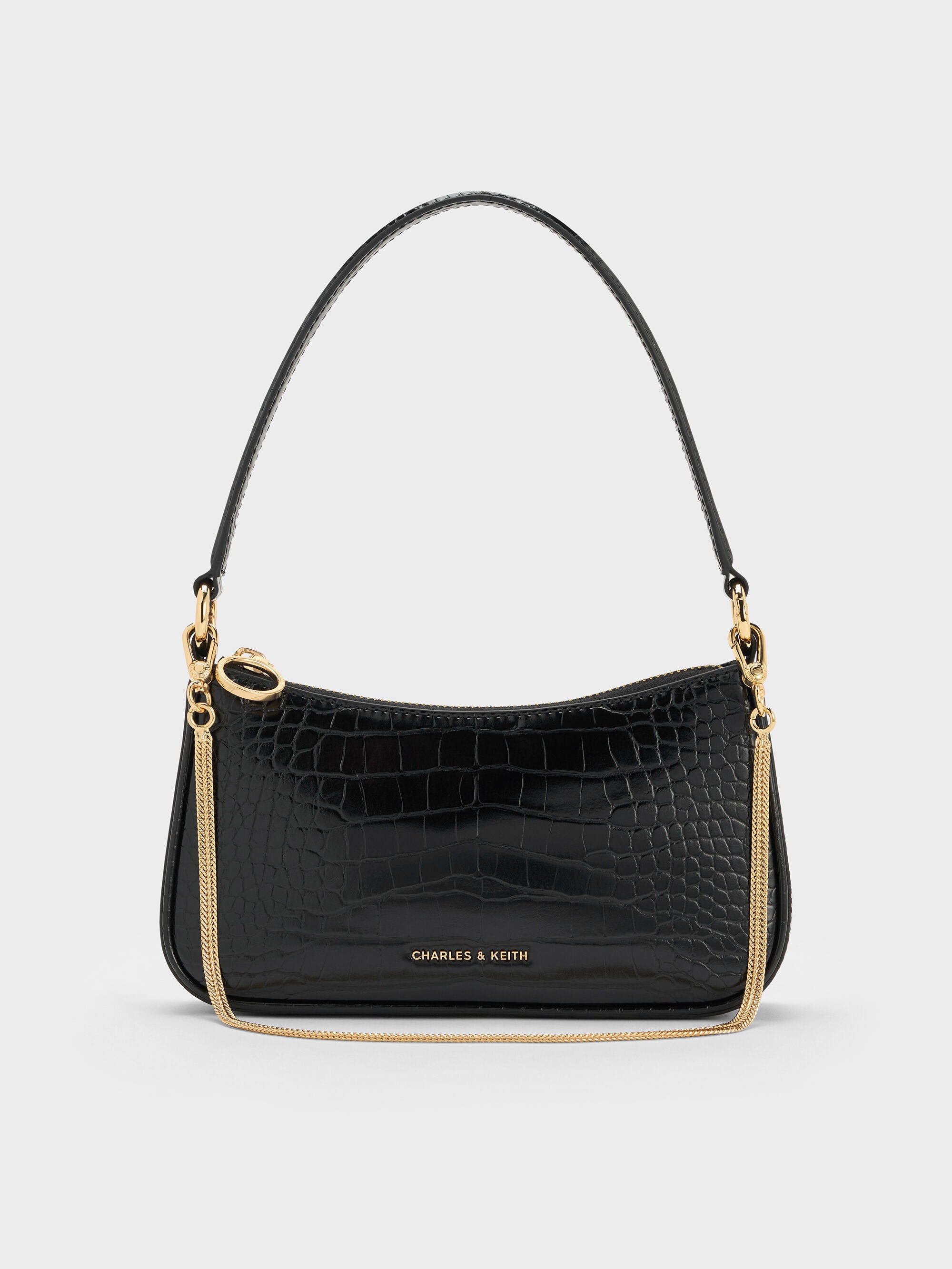 Charles & Ke*th -Elspeth Croc-Effect Chain-Link Shoulder Bag - Black Croco (AD-Sep)