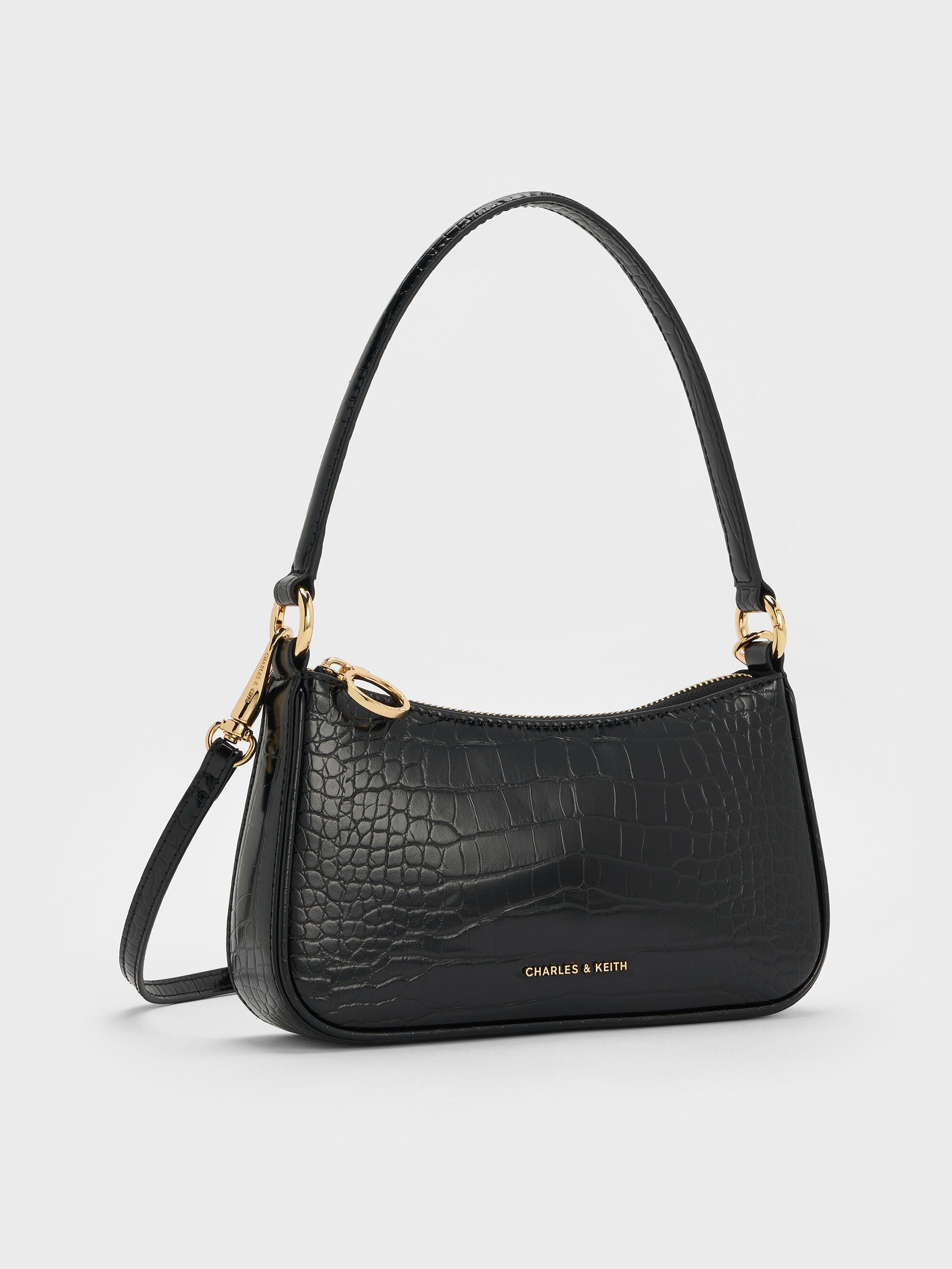 Charles & Ke*th -Elspeth Croc-Effect Chain-Link Shoulder Bag - Black Croco (AD-Sep)