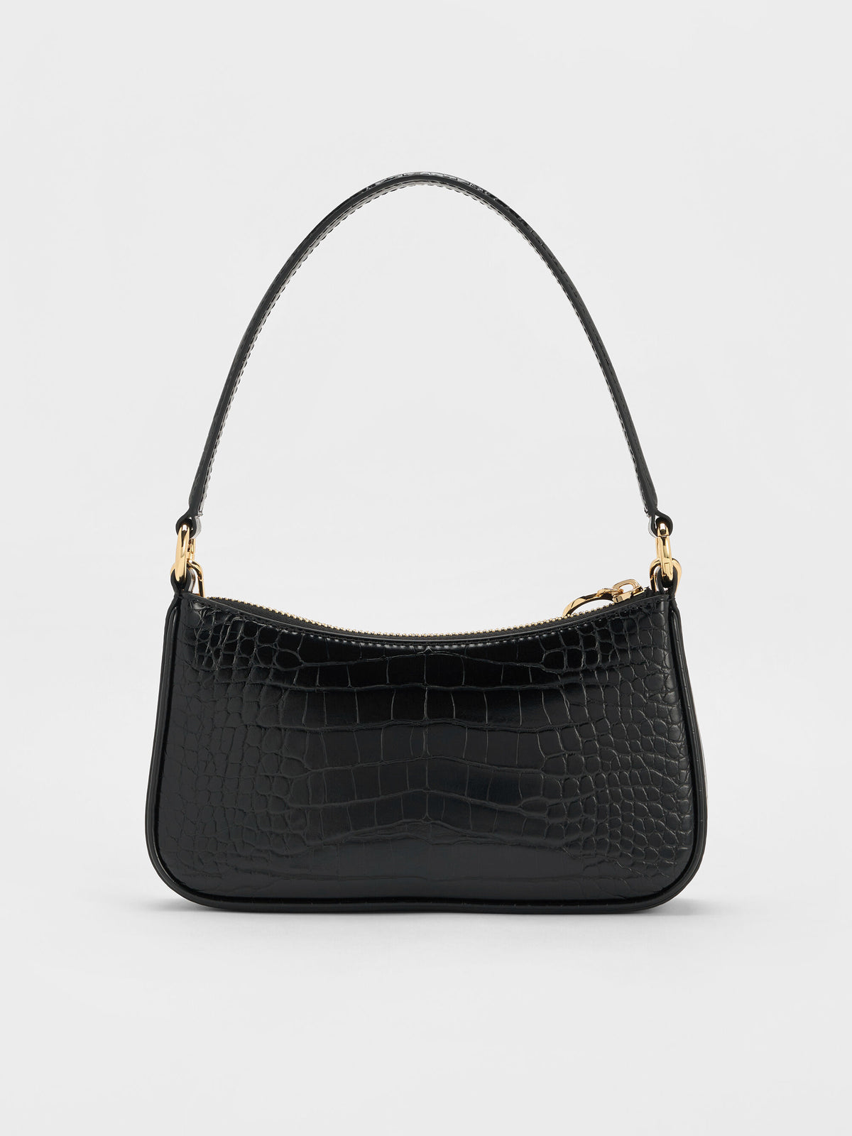 Charles & Ke*th -Elspeth Croc-Effect Chain-Link Shoulder Bag - Black Croco (AD-Sep)