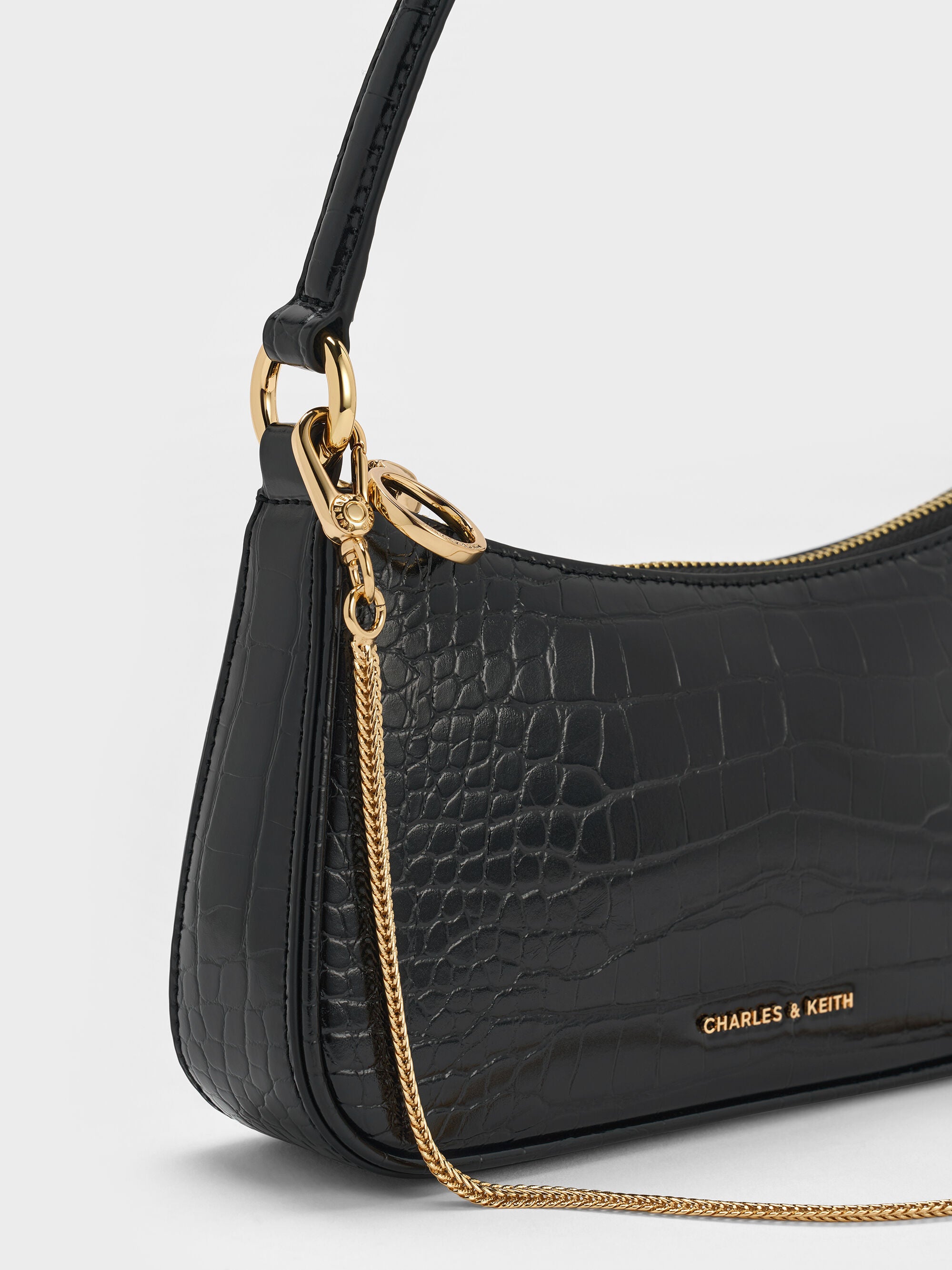 Charles & Ke*th -Elspeth Croc-Effect Chain-Link Shoulder Bag - Black Croco (AD-Sep)