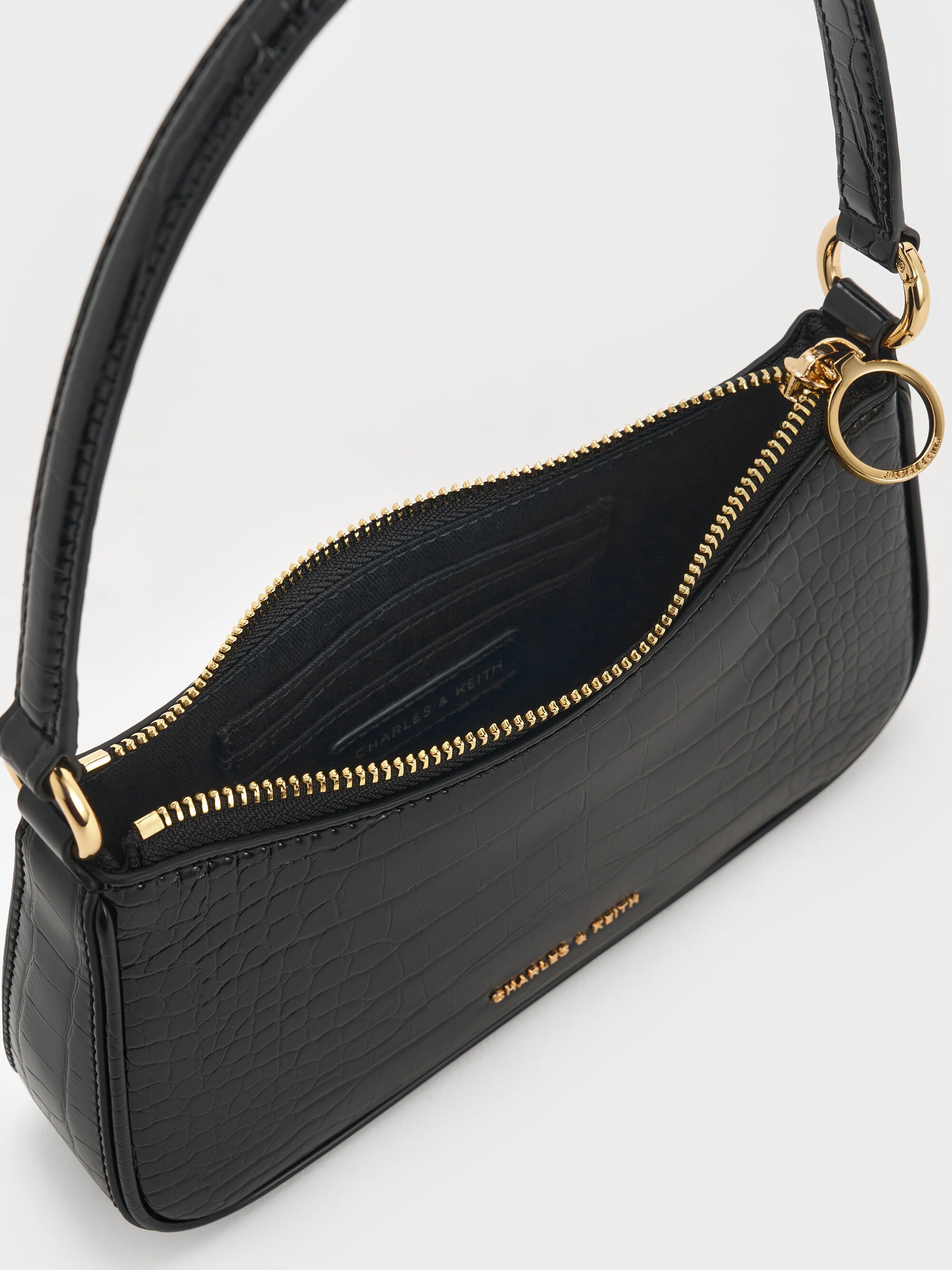 Charles & Ke*th -Elspeth Croc-Effect Chain-Link Shoulder Bag - Black Croco (AD-Sep)