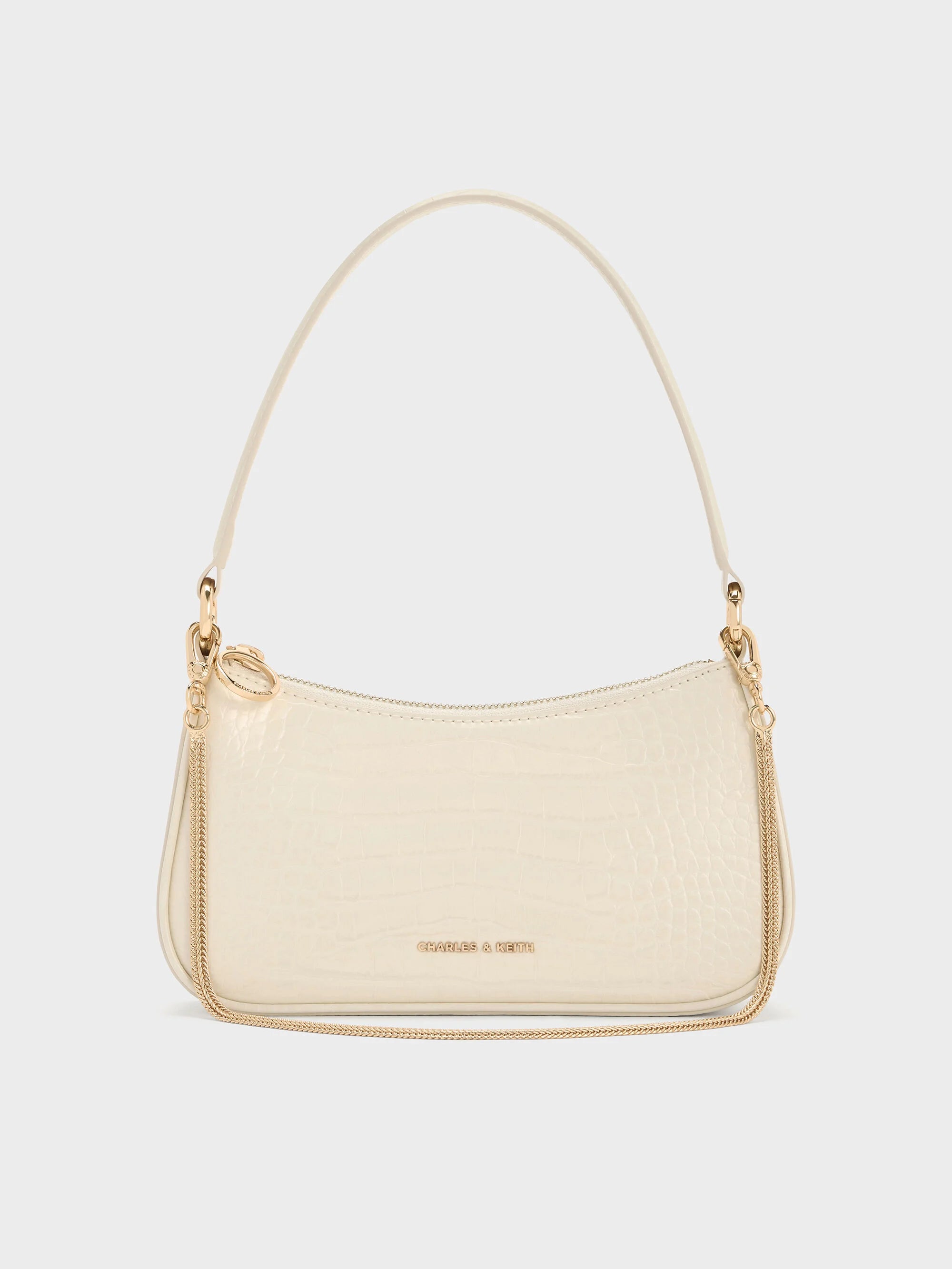 Charles & Ke*th -Elspeth Croc-Effect Chain-Link Shoulder Bag - Cream Croco (AD-SEP)