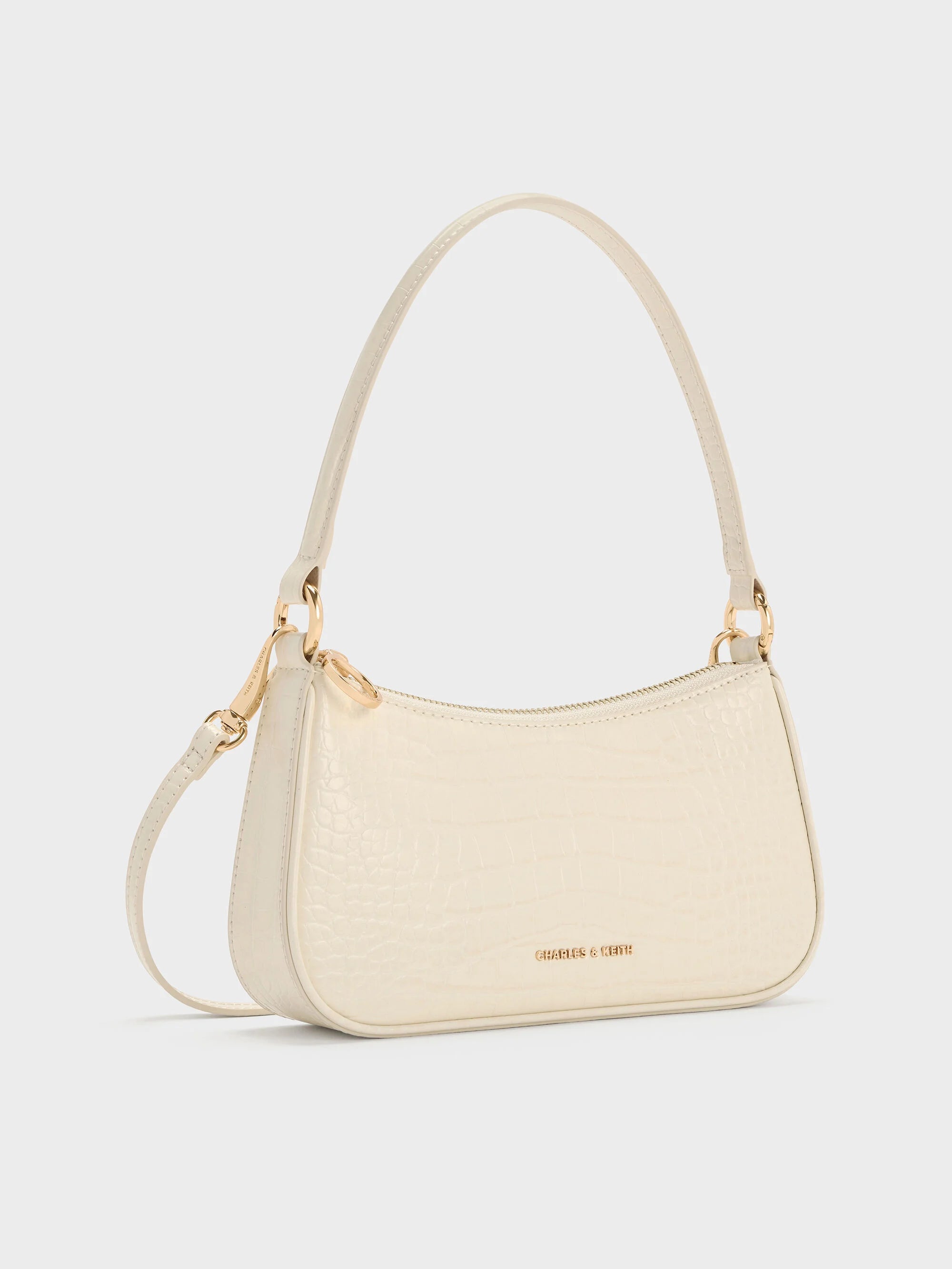 Charles & Ke*th -Elspeth Croc-Effect Chain-Link Shoulder Bag - Cream Croco (AD-SEP)