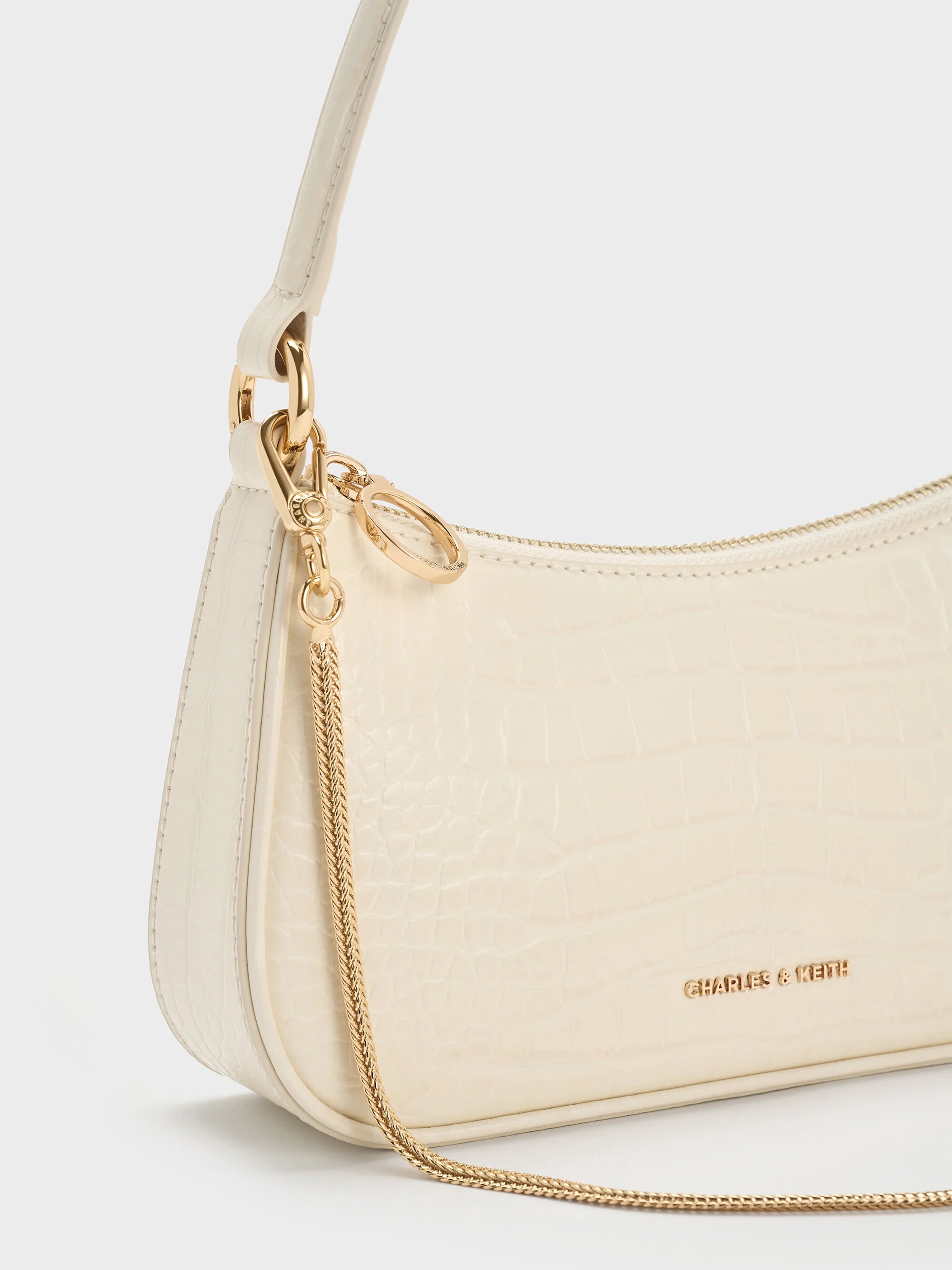 Charles & Ke*th -Elspeth Croc-Effect Chain-Link Shoulder Bag - Cream Croco (AD-SEP)